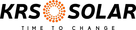 Logo: Schriftzug KRS SOLAR, zwischen den beiden Worten ist ein Kreis der aus orangefarbenen Punkten besteht.