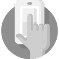Illustration: Hand, die mit einem Finger auf ein Gerät drückt
